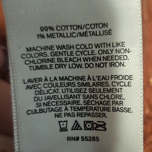 Express Rust Orange W/Gold  Smocked Crop Blouse 3/4 Length Puff Sleeves Women XS - Picture 5 of 5